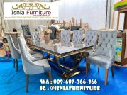 Jual Meja Makan Marmer 8 Kursi Import Kaki Stainless Gold