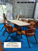 Jual Meja Makan Marmer 6 Kursi Kulit Asli Desain Mewah