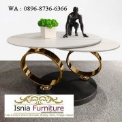 Jual Meja Tamu Marmer Bulat Kaki Stainless Desain 2 Ring Gold Glossy