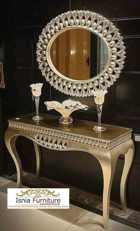 Meja Konsul Jati Pigura Cermin Bulat Ukiran Klasik Terpopular