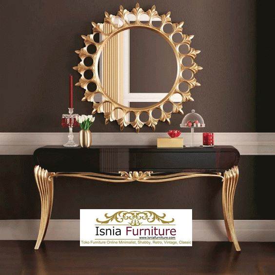 Meja Konsul Jati Pigura Cermin Bulat Ukiran Klasik Terpopular