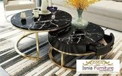 Jual Coffe Table Bulat Marmer Hitam Bercorak Stainless Gold