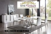 Jual Kaki Meja Makan Stainless Steel Persegi Panjang Kombinasi Kursi Jok Putih