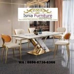 meja makan persegi panjang marmer 2024 desain stainless silang