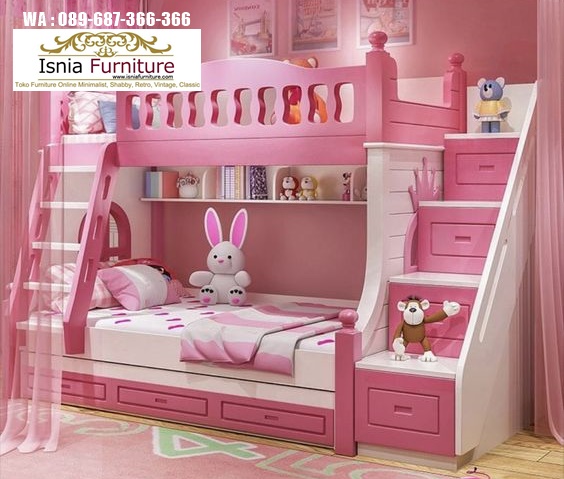 Tempat Tidur Tingkat Anak Perempuan Finishing Cat Pink Model Tercantik