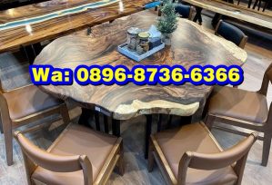 Meja Makan  Bulat Desain Unik Kayu Trembesi Utuh