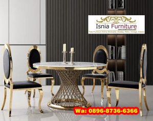 Meja Makan Mewah Bulat Kaki Jaring