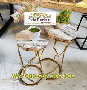 Meja Sudut Marmer Bulat Minimalis Unik Kaki Stainless