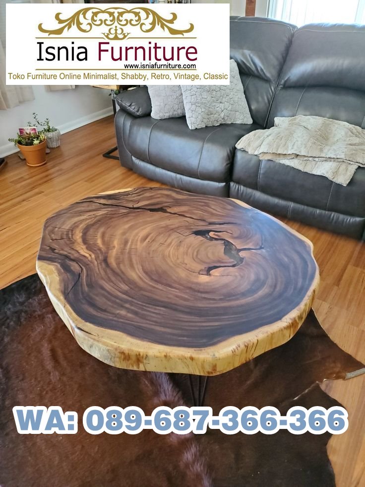 meja tamu bulat trembesi kayu solid alami