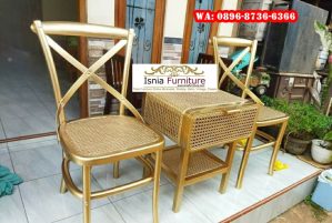 Set Kursi Cafe Minimalis Kombinasi Rotan