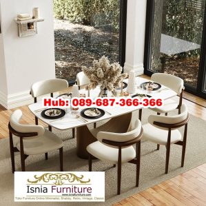 Meja Makan Marmer Kaki Kayu