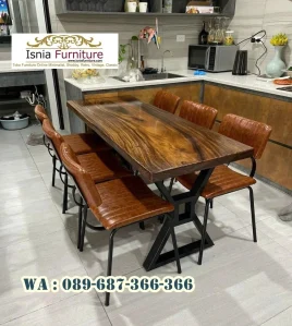 Meja Makan Modern Kayu Trembesi