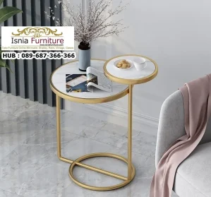 Meja Sudut Gold Minimalis Bertingkat