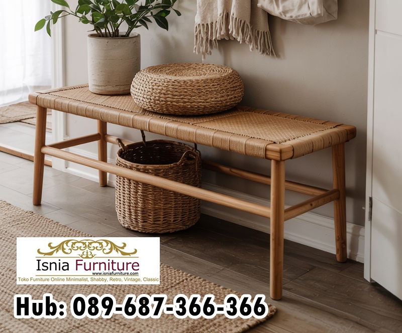 Jual Bangku Kayu Kombinasi Rotan Minimalis