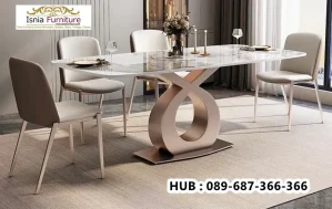 Meja Makan Marmer Kombinasi Stainless Gold