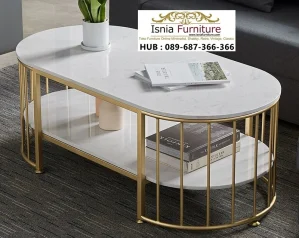 Meja Tamu Industrial Oval Gold Stainless Steel
