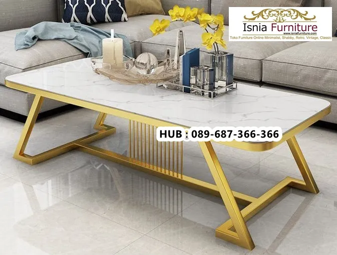 Meja Tamu Stainless Marmer