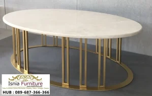 Meja Tamu Stainless Oval Marmer Luxury Modern