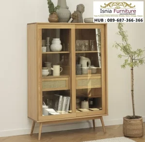 Jual Lemari Hias Kayu Aksen Rotan