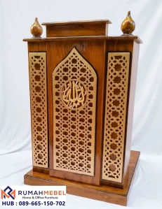 Jual Podium Masjid Ukir Jati Aksen Emas