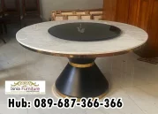 Meja Makan Marmer Bulat Dengan Putaran Kaca Elegan