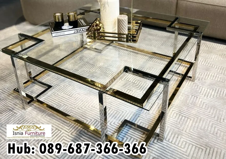 Coffee Table Glass Rangka Stainless