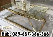 Coffee Table Kaca Stainless Gold Mewah