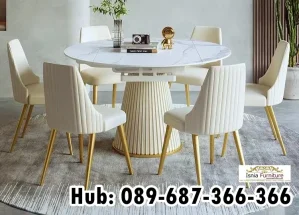 Meja Makan Marmer Bulat 6 Kursi High Quality