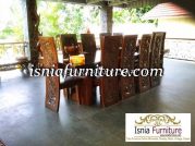 Meja Makan Trembesi  Besar 10 Kursi Majapahit Kayu Utuh