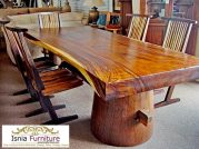 Meja Makan Kayu Trembesi Kaki Utuh Bulat Tebal
