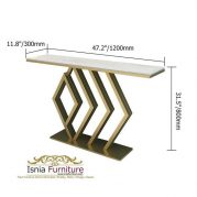 Jual Meja Konsul Marmer Putih Mewah Elegan Kaki Stainless Gold