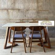 Jual Set Meja Makan Marmer Vintage Minimalis Kaki Kayu Jati
