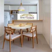 Jual Meja Makan Marmer Bulat Kaki Kayu Jati Simple Mewah