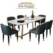 Jual Meja Makan Marmer Import Persegi Panjang Stainless Gold Doff