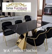 Jual Meja Makan Marmer Hitam Unik Kaki Stainless