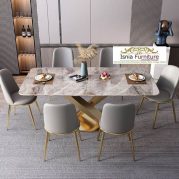 Jual Meja Makan Marmer 6 Kursi Mewah Kaki Stainless Silang Minimalis