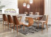 Jual Set Meja Makan Marmer Kaki Kayu Jati Kombinasi Minimalis