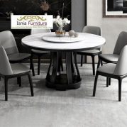 Jual Meja Makan Marmer Bundar Besi Hitam Minimalis Modern