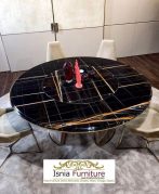 Jual Meja Makan Marmer Bentuk Bulat Warna Hitam Corak Mewah