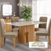 Jual Meja Makan Marmer Persegi Kaki Kayu Jati Minimalis