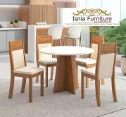Jual Meja Makan Marmer Bulat Kaki Kayu Jati Simple Minimalis