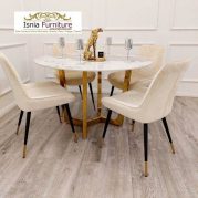 Jual Meja Makan Marmer Bundar 4 Kursi Stainless Simple Minimalis