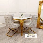 Jual Meja Makan Marmer 4 Kursi Desain Klasik Kaki Stainless Glossy