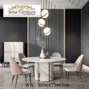 Jual Meja Makan Bulat Top Marmer Carrara Corak Unik