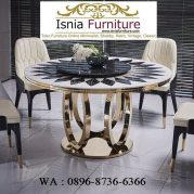 Jual Meja Makan Marmer Bulat Putar Kaki Stainless 3 Cincin