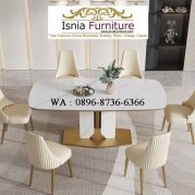 Jual Meja Makan Marmer Putih Persegi Panjang Kaki Stainless Set 6 Kursi