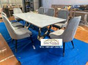 Jual Meja Makan Marmer Kaki Chain Stainless Steel Mewah Terlaris