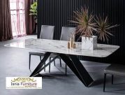 Jual Set Meja Makan Marmer Besi Hitam Hollow Minimalis