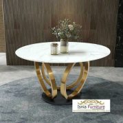 Jual Meja Makan Marmer Bulat Kaki Stainless Gold Glossy Cincin