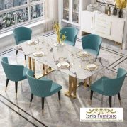 Jual Set Meja Makan Marmer Mewah Minimalis Kaki Stainless Gold